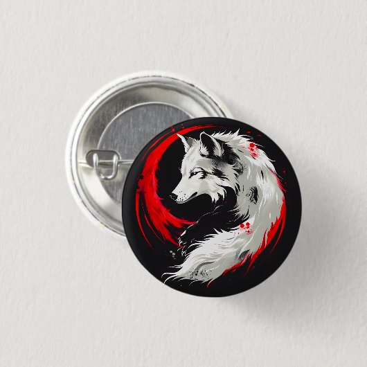Maanrood Witte Wolf Ronde Button 3,2 Cm (Voorkant /achterkant)