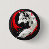 Maanrood Witte Wolf Ronde Button 3,2 Cm (Voorkant)