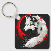 Maanrood Witte Wolf Sleutelhanger (Voorkant)