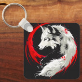 Maanrood Witte Wolf Sleutelhanger (Voorkant)