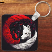 Maanrood Witte Wolf Sleutelhanger (Achterkant)