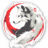 Maanrood Witte Wolf Sticker (Voorkant)