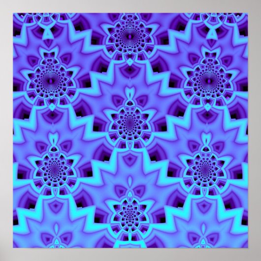 Maansblauw Mandala Fractale Geometrisch Patroon Poster (Voorkant)