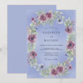 Maansblauw Mauve Krans Bruiloft Kaart (Voorkant / Achterkant)