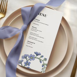 Maansblauw Moderne Bloemige Trouwdiner Menu