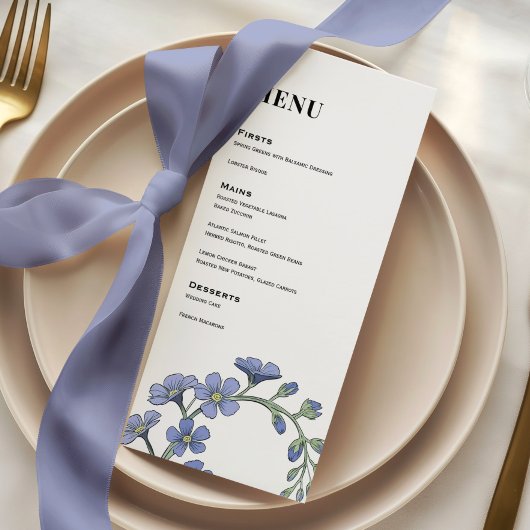 Maansblauw Moderne Bloemige Trouwdiner Menu