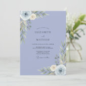 Maansblauwe Ranunculus Zachte Eucalyptus Bruiloft Kaart (Staand voorkant)
