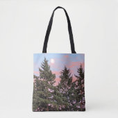 Maansopkomst bij zonsondergang met roze wolken tote bag (Voorkant)
