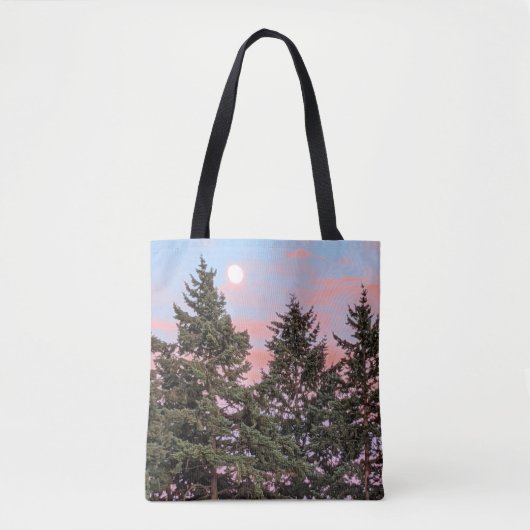 Maansopkomst bij zonsondergang met roze wolken tote bag (Voorkant)