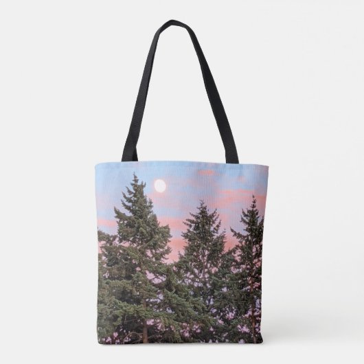 Maansopkomst bij zonsondergang met roze wolken tote bag (Achterkant)