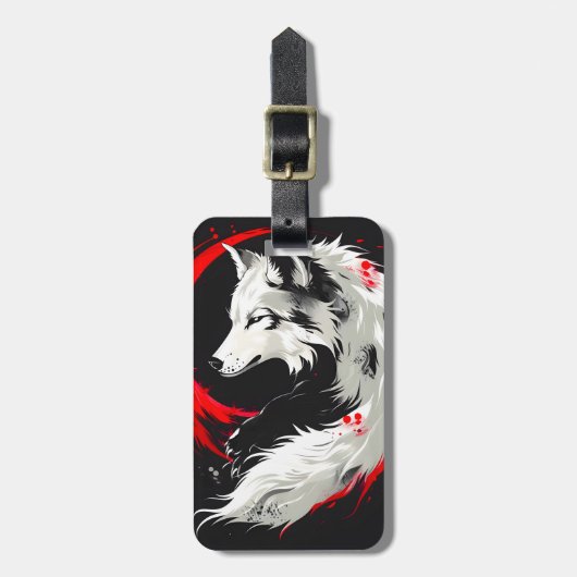 Maansrode witte wolf bagagelabel (Voorkant verticaal)