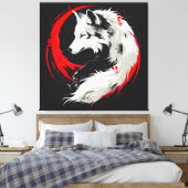 Maansrode witte wolf canvas afdruk (Insitu (Slaapkamer))