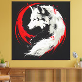 Maansrode witte wolf canvas afdruk (Insitu (Woonkamer))