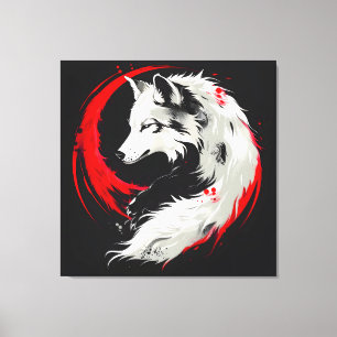 Maansrode witte wolf canvas afdruk