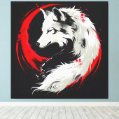 Maansrode witte wolf canvas afdruk (Insitu (Houten vloer))