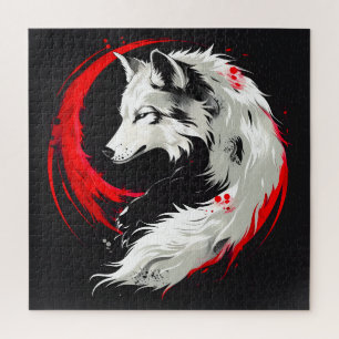 Maansrode witte wolf legpuzzel