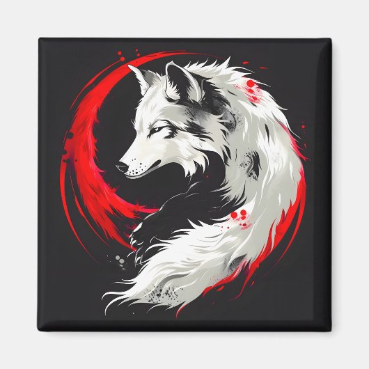 Maansrode witte wolf magneet (Voorkant)