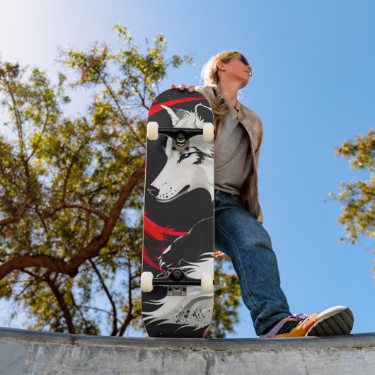 Maansrode witte wolf persoonlijk skateboard (Buiten 1)