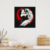 Maansrode witte wolf poster (Keuken)