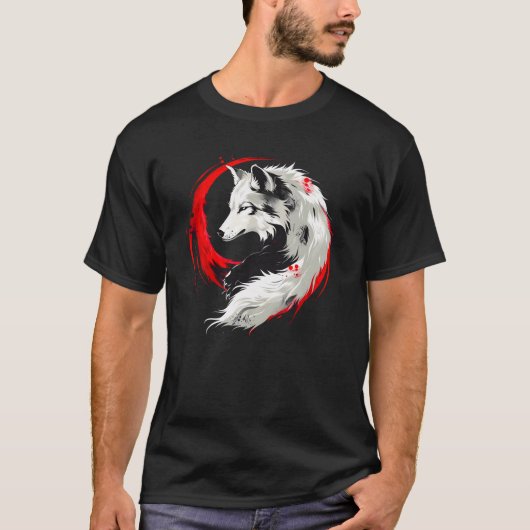 Maansrode witte wolf t-shirt (Voorkant)