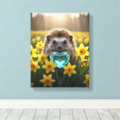 Maansteegel met aquamarijn Hart Canvas Afdruk (Insitu (Houten vloer))