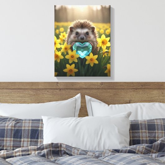 Maansteegel met aquamarijn Hart Canvas Afdruk (Insitu (Slaapkamer))