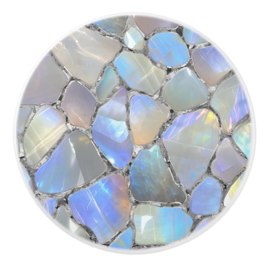 Maansteen en zilver- Mozaïek Cellen Keramische Knop (Voorkant)