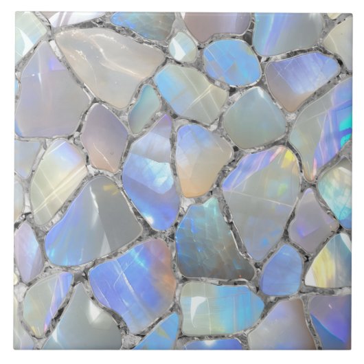 Maansteen en zilver- Mozaïek Cellen Tegeltje (Voorkant)