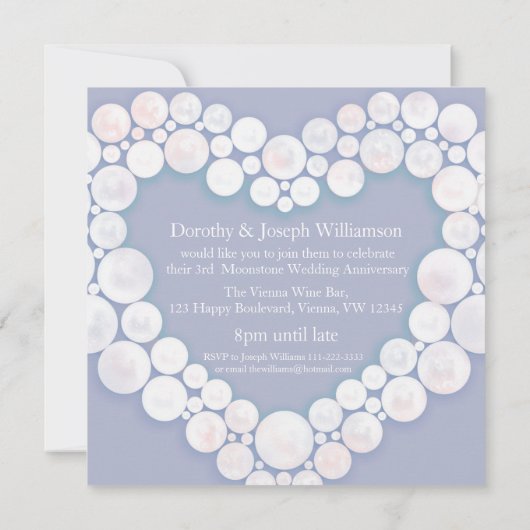 Maansteen huwelijksjubileum 3 jaar feest kaart (Achterkant)