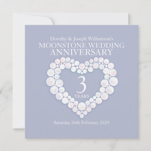 Maansteen huwelijksjubileum 3 jaar feest kaart (Voorkant)