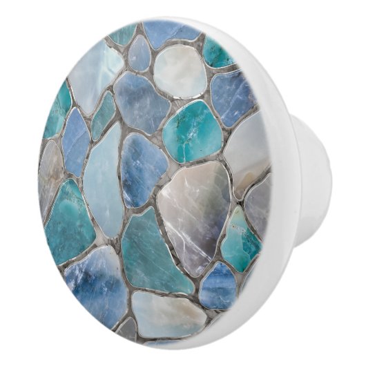 Maansteen, marmer en zilver- Mozaïekcellen Keramische Knop (Rechts)
