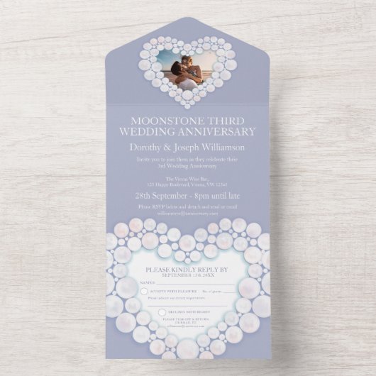 Maansteen trouwdag 3 jaar feest all in one uitnodiging (Binnen)