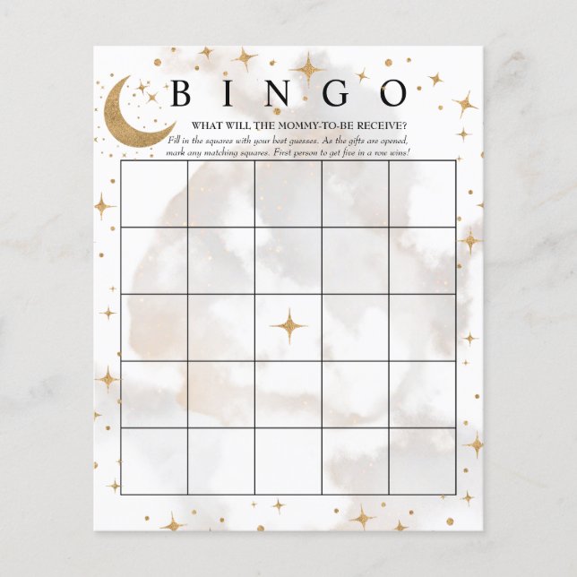 Maansterren | Bingo | Baby shower Spelletjes (Voorkant)