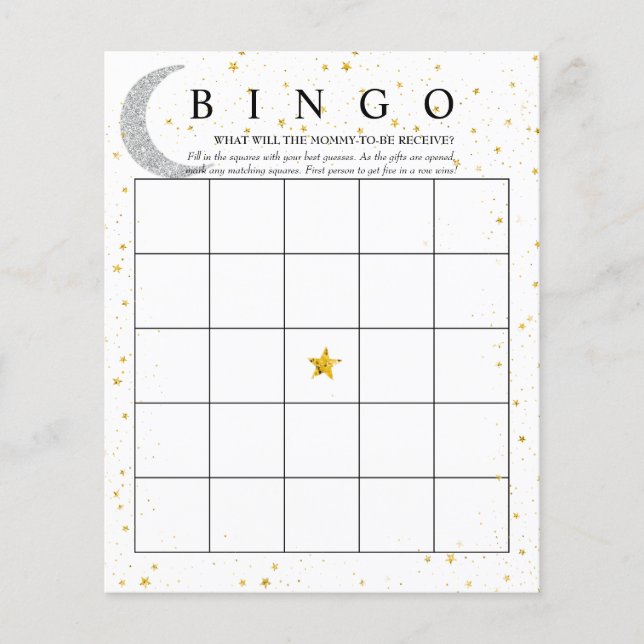 Maansterren | Bingo | Baby shower Spelletjes (Voorkant)