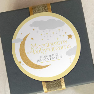 Maanstralen en baby dromen baby shower geel ronde sticker