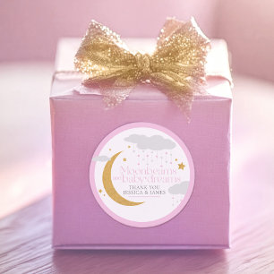 Maanstralen en baby dromen baby shower roze dank j ronde sticker