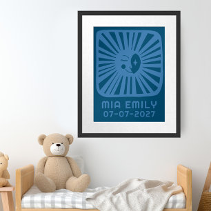 Maanstralen Mooie Maan VERJAARDAGSKUNST MET NAAM V Poster