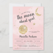 Maantje gold glitter roze wolken baby shower kaart (Voorkant)