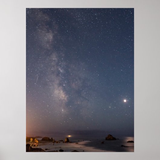 Maanverduistering & Melkweg | Bandon Beach Oregon Poster (Voorkant)