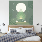 Maanverlicht gebladerte: minimalistische salie gro canvas afdruk (Insitu (Slaapkamer))
