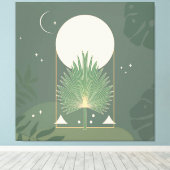 Maanverlicht gebladerte: minimalistische salie gro canvas afdruk (Insitu (Houten vloer))