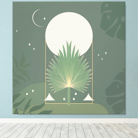 Maanverlicht gebladerte: minimalistische salie gro canvas afdruk (Insitu (Houten vloer))