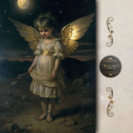 Maanverlicht Gouden Engel Kind Nacht Decoupage Tissuepapier