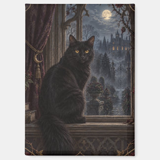 Maanverlicht Landhuis Zwarte Kat Gotische Kunstmag Magneet
