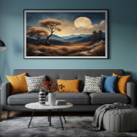 Maanverlicht landschap Gouden Bomen Bergen