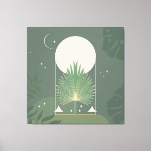 Maanverlicht Loof: Minimalistische Saliegroen Canvas Afdruk