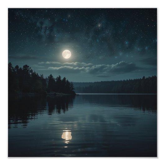 Maanverlicht Meer Sereniteit Foto Afdruk (Voorkant)