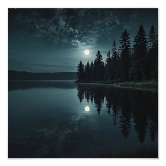 Maanverlicht Meer Sereniteit Foto Afdruk (Voorkant)
