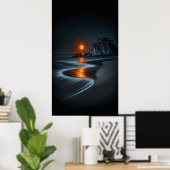 Maanverlicht pad: Strand Eenzaamheid Poster (Thuiskantoor)