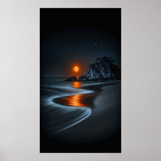 Maanverlicht pad: Strand Eenzaamheid Poster (Voorkant)